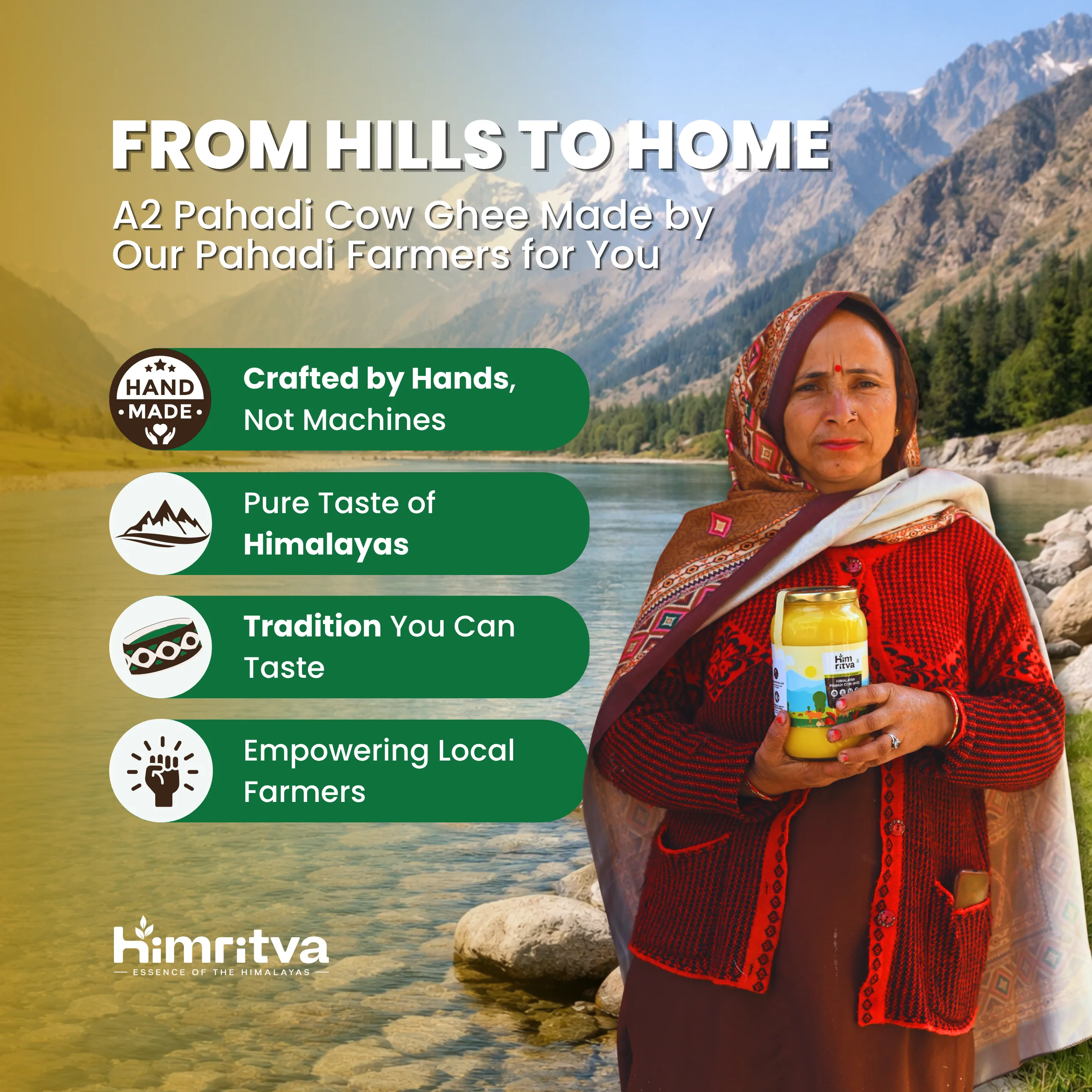 Himritva Himalayan Pahadi Cow Ghee made by Pahadi farmers and sourced from Himalayan villages