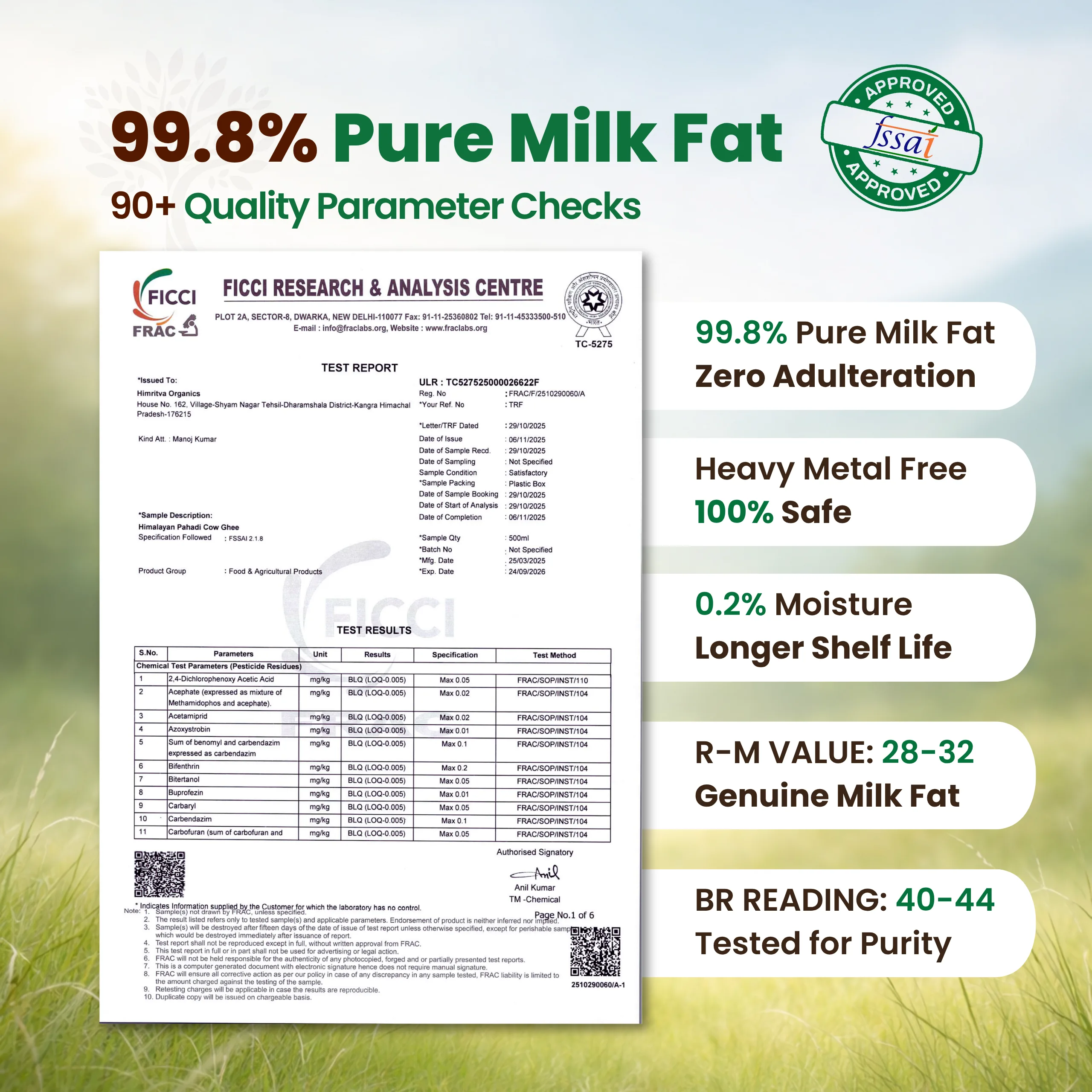 Himritva Himalayan Pahadi Cow Ghee laboratory testing for purity and quality